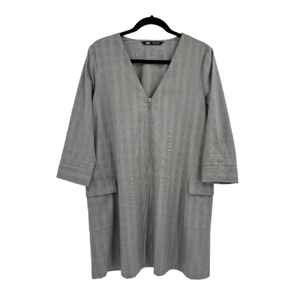 Zara Gray V-neck Zippered Front Shift Dress 3/4 Sleeve size L - Picture 11 of 13